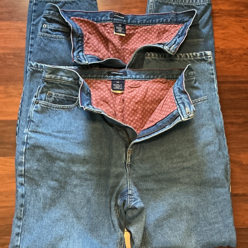 Lands' End Lot of 2pr Original Fit Tapered Leg Womens Lined Jeans Sz 14